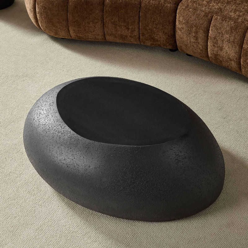 Table basse ovale en pierre 43,3 ", 14.17" H x 43.3" L x 32.67" W, Noir