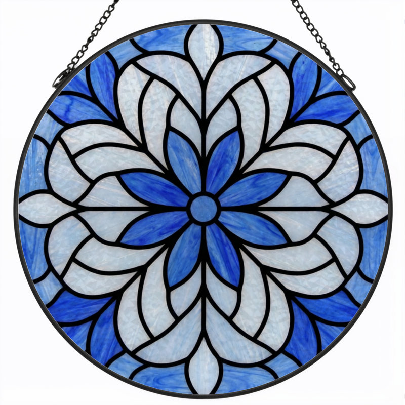 Panneau de vitrail floral bleu 7,8 "H, H 7,8 po x l 7,8 po