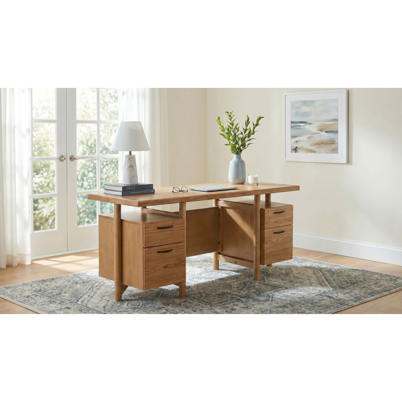 69.4" W Transitional Computer Desk, Brown