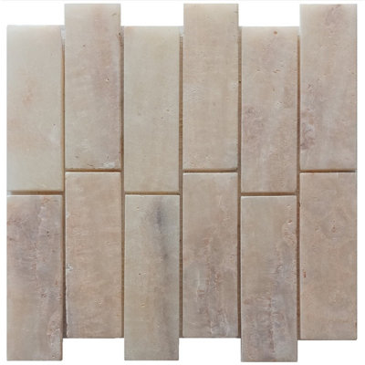 Mix Quartz Subway 2x6 Marble Mosaic Tile 12 x 12 in Mesh-Backed Sheet (1 Sq Ft)