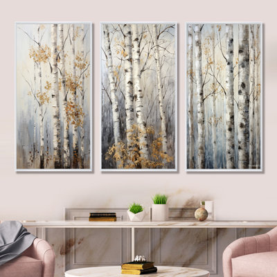 Silver Tree Birchs Breath - ensemble de salon art mural 3 bouleaux