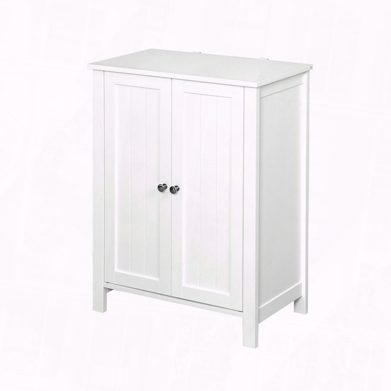 Bathroom Floor Storage Cabinet Double Door Adjustable Shelf Large Capacity Dustproof Cubbies