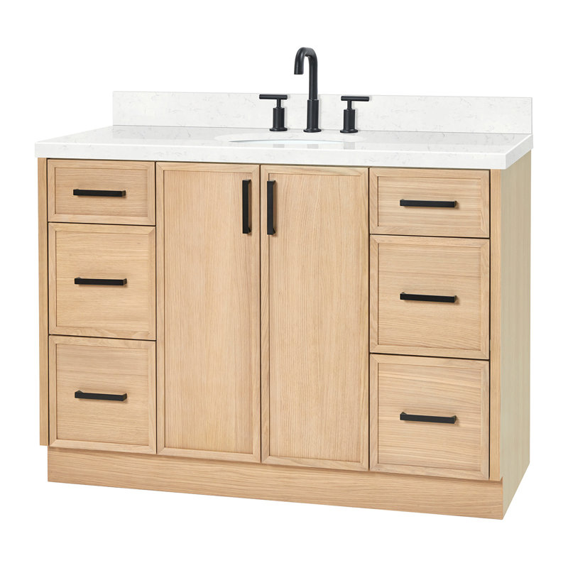 ARIEL Kelly 48 Single Sink Bathroom Vanity with Carrara Quartz Top, Rectangular, Oak, 48"