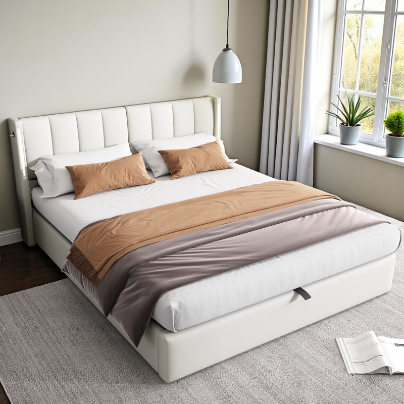 Donan Upholstered Ottoman Storage Bed, White, Super King (6')