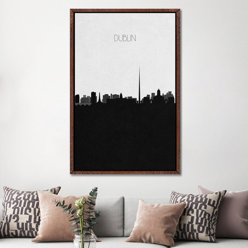 Dublin, Ireland City Skyline by Ayse Deniz Akerman - Print on Canvas, Brown Framed Canvas, 152.5 cm H x 101.5 cm W