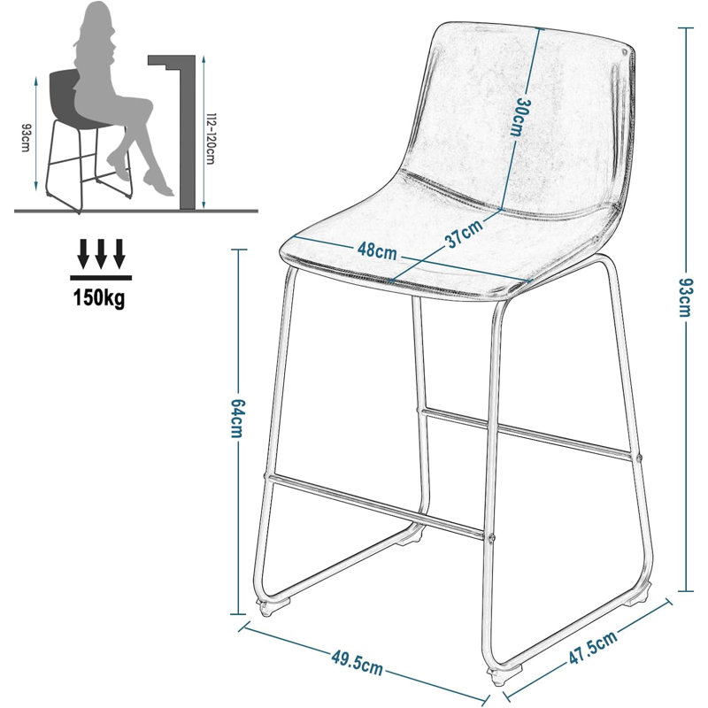 Adarrius Upholstered Counter Stool with Metal Frame, Black