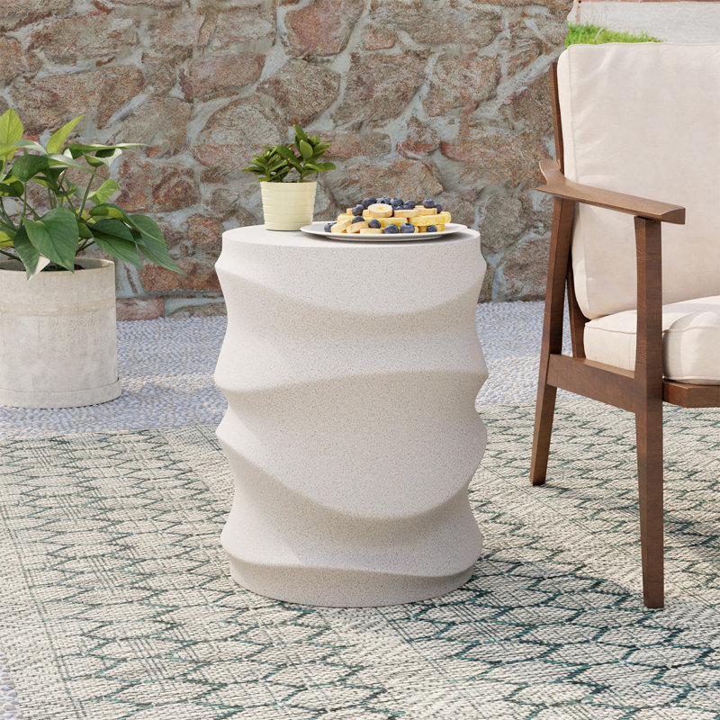  Concrete Outdoor Side Table, White, Set of 2