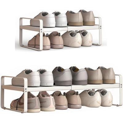 Expandable Carbon Steel Single Tier Stackable Shoe Rack Entryway Closet Organizer