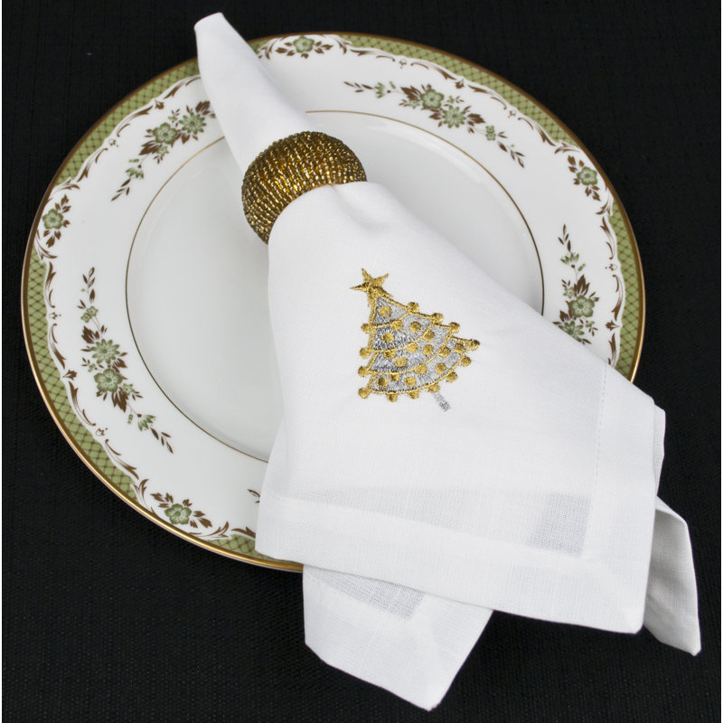 Ensemble de 4 serviettes pliantes dorées et argentées à motif d'arbre de Noël Lilou (20 po x 20 po)