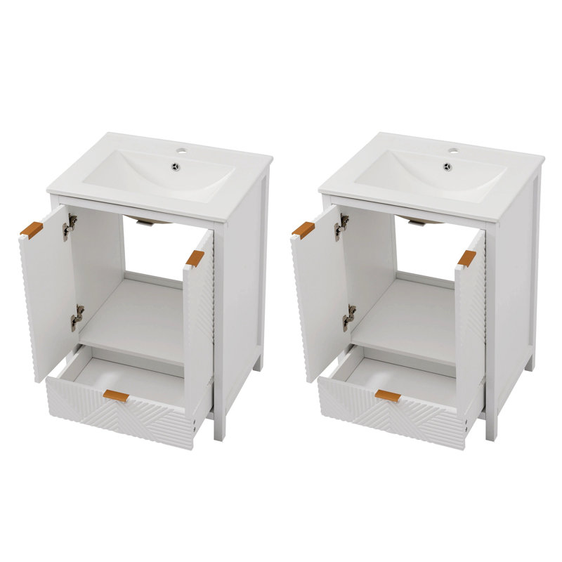 Ensemble de meuble-lavabo 48 po, meuble-lavabo moderne avec trou de robinet simple, panneaux de porte texturés et tiroir, pieds en pin, grand espace de rangement et charnières à fermeture en douceur
