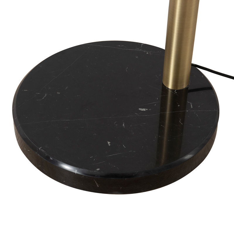 Rancho Mirage 87" Premium 3-Light Arc Floor Lamp, Dimmable, Mid-Century Modern, Weathered Brass, Matte Black Tiered Shades with Gold-Leaf Interiors, Black Marble Base, LED Compatible