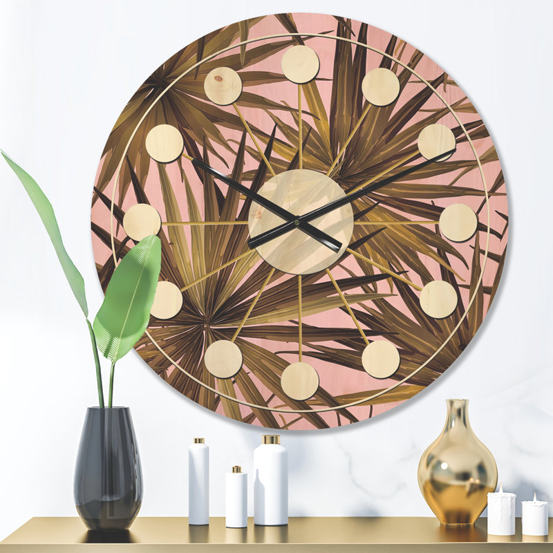 Horloge murale en bois feuilles tropicales, Moyenne