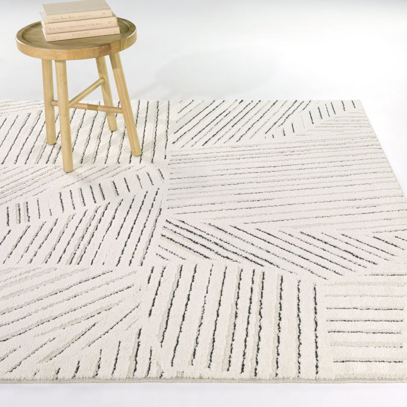 Landrum Beige/Black Geometric Striped Area Rug, 5'3" x 7'