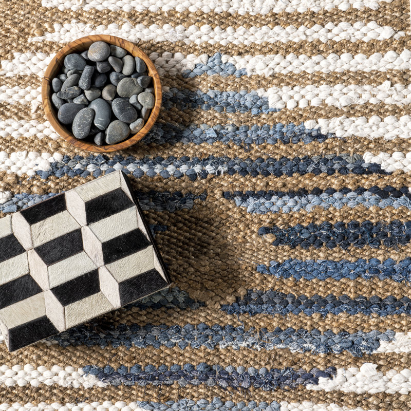 Tapis ivoire en jute / sisal / coton tressé à la main de style sud-Ouest Fendley, Rectangle 11 pi 6 po x 14 pi 6 po