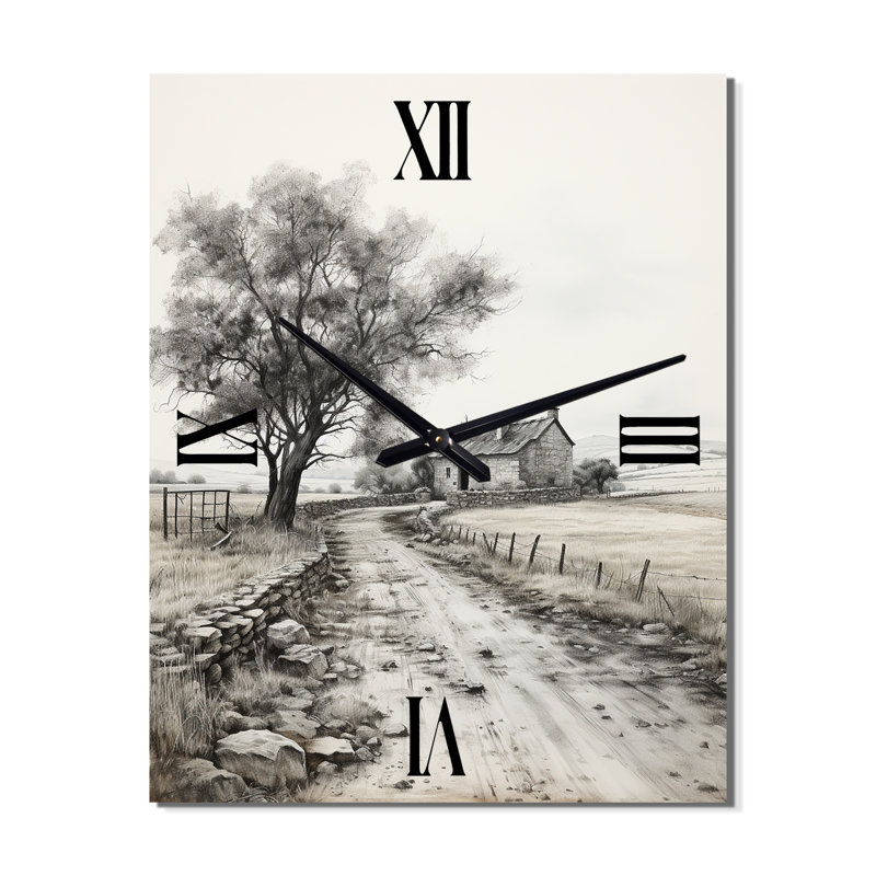 Farmhouse Tranquil Retreat - Horloge murale moderne paysage et nature, H 32 po x l 24 po x P 1 po