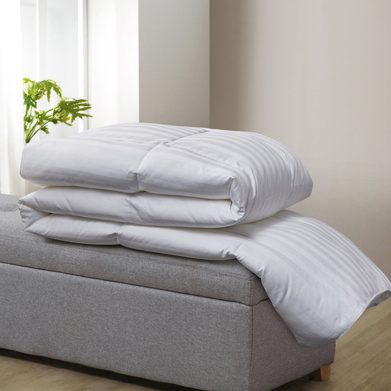 Damask Stripe 100% US Grown Cotton Hungarian Goose Down Comforter - All Seasons, Full/Queen