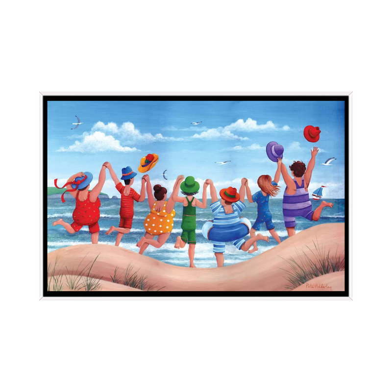 Reproduction d’art, "Beach Party Rainbow scene" par Peter Adderley, H 26 po x l 40 po x 1,5 po, Pas de tapis
