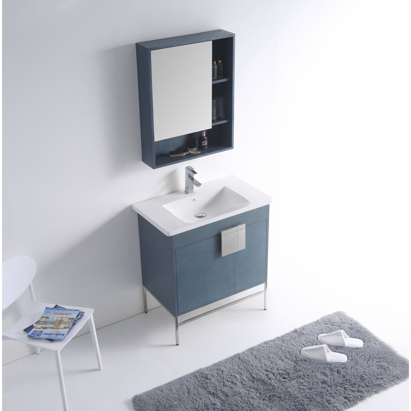 Ensemble de meuble-lavabo simple 30 po Maisie, Chrome poli, Bleu français