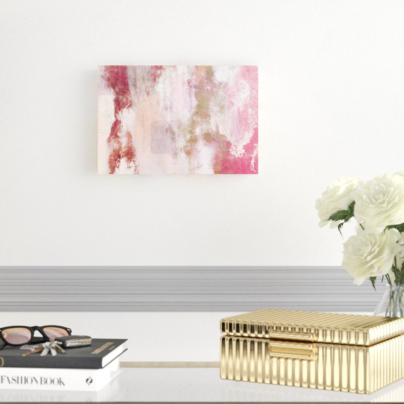 Rose et or abstrait - peinture sur toile tendue, H 8 po x l 12 po, Non, Toile avec cadre doré