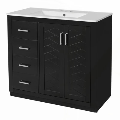 36'' Bathroom Vanity with Ceramic Sink, Solid Wood Frame, and Ample Storage, Freestanding Set with 3 Drawers and Soft-Closing Doors