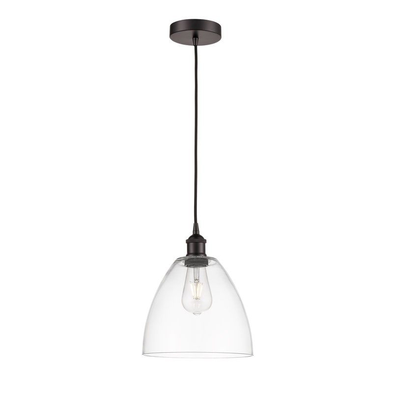 Luminaire suspendu conique à 1 lumière Bluford, H 12,25 po x l 9 po x P 9 po, Transparent, Bronze huilé