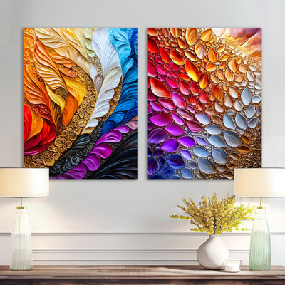 Fractale arc-en-ciel mosaïque I - Fractals Wall Art Decor, impression abstraite moderne 2 pièces