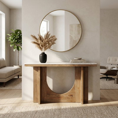 Adonia Rectangular Marble And Mango Wood Console Table For Entryway - Modern Narrow Sofa Table With Marble Top For Foyer And Hallway - 52", White & Brown