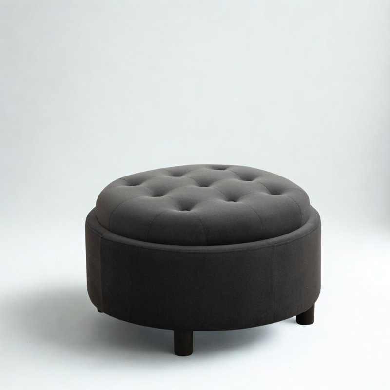 Round Storage Ottoman Coffee Table with Reversible Lid, Gray
