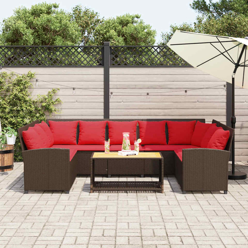  Canapé de patio avec coussins en rotin de polyester brun