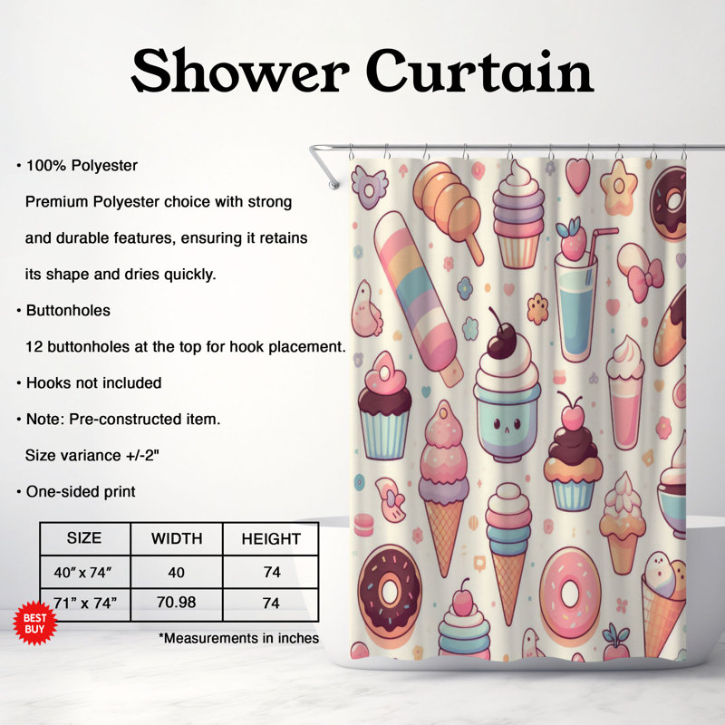 Rideau de douche 1 pièce Soft Sugar Snacks, H 74 po x l 71 po