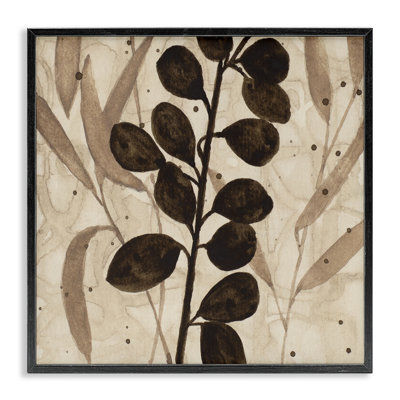 Beige & Brown Natural Leaves Framed Giclee, design by Krinlox