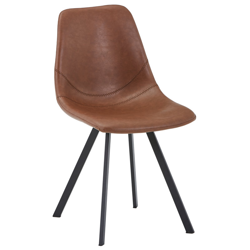 Annalise Mid-Century Modern Leather Dining Chair – Ergonomic Waterfall Seat & Powder-Coated Iron Legs, Single, Light Brown