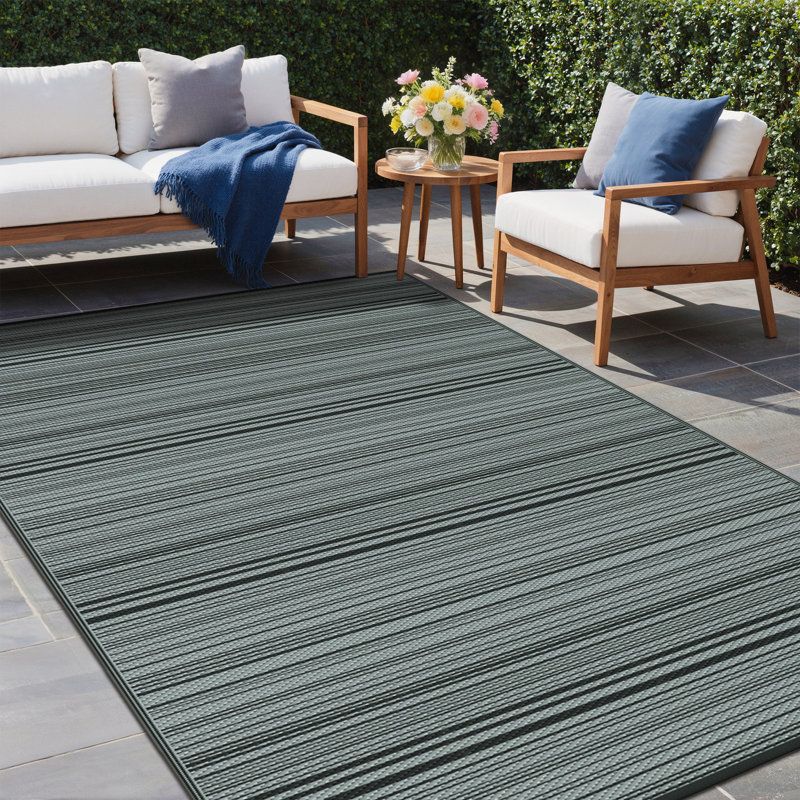 Striped Recycled P.E.T Area Rug, Rectangle 270 x 360 cm, Black/Grey