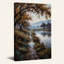 Tableau sur toile représentant des arbres d'automne encadrant un chemin de rivière brumeux-786714010