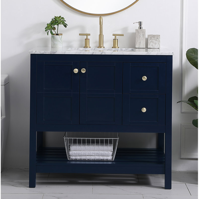36'' Single Bathroom Vanity with Marble Top, Blue