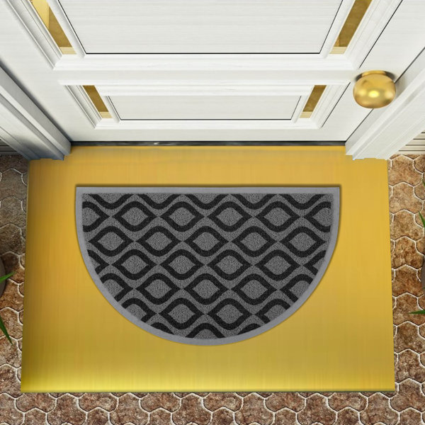 Evideco Semi-Circle Geometric Design Door Mat 30 x 18 Gray and Black, PVC Non-Slip Backing