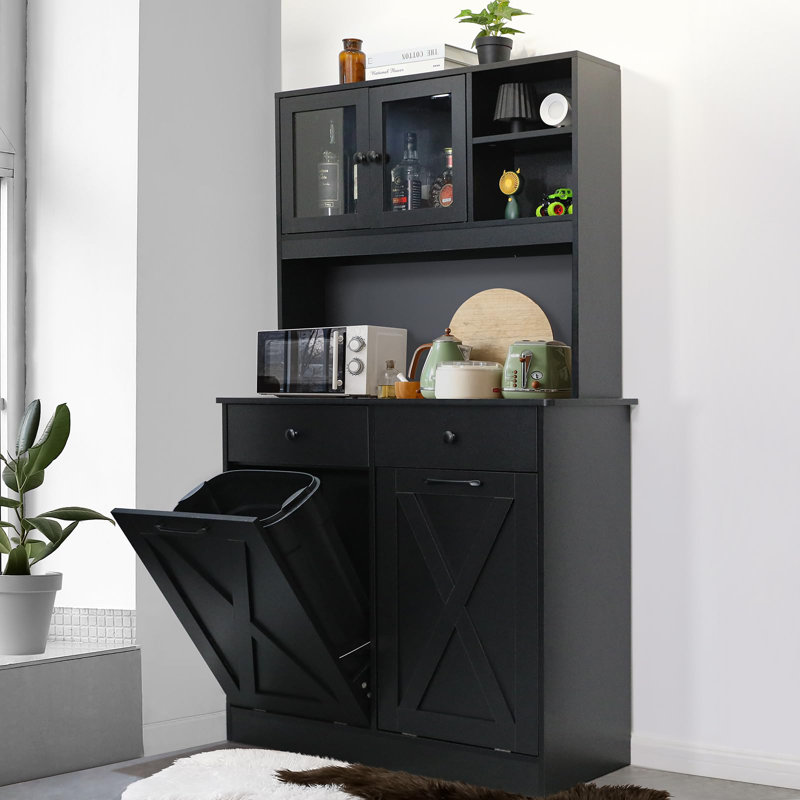 Double Tilt Out Trash Cabinet Trash Can - 10x2 Gallons (Trash Bins Not Included) 1 PC, Black