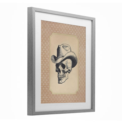 Crâne de cow-boy rétro, impression encadrée sous verre, design par Arlington Prints
