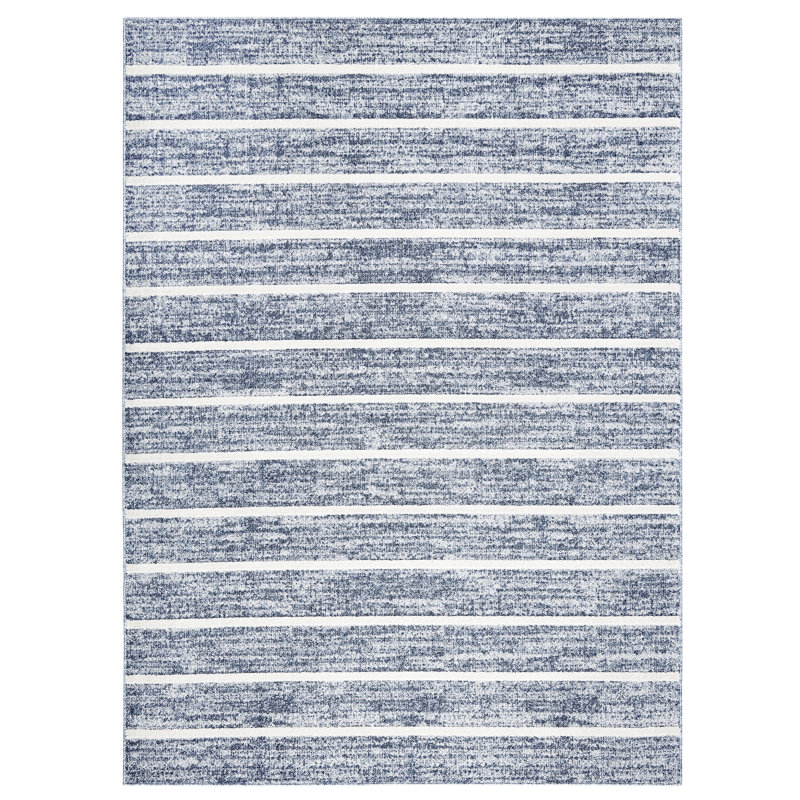 Lillian Lillian August Crescent Aris Modern Striped Area Rug, Blue/Ivory, Rectangle 5'2" x 7'2"