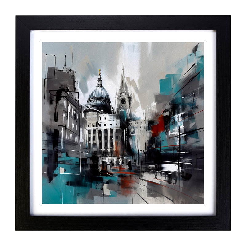 City Of London Gestural Art - Single Picture Frame Print on Wood, Black