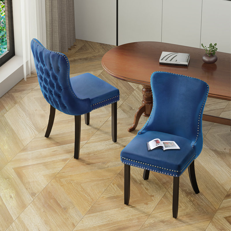 Ensemble de 8 chaises de salle à manger rembourrées en velours, Marine, 2