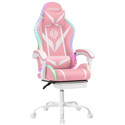 HOFFREE Fauteuil de jeu de massage avec haut-parleurs Bluetooth et lumières à DEL Fauteuil de jeu d'ordinateur ergonomique avec repose-pieds Fauteuil de jeu vidéo RVB avec support lombaire à haut dossier