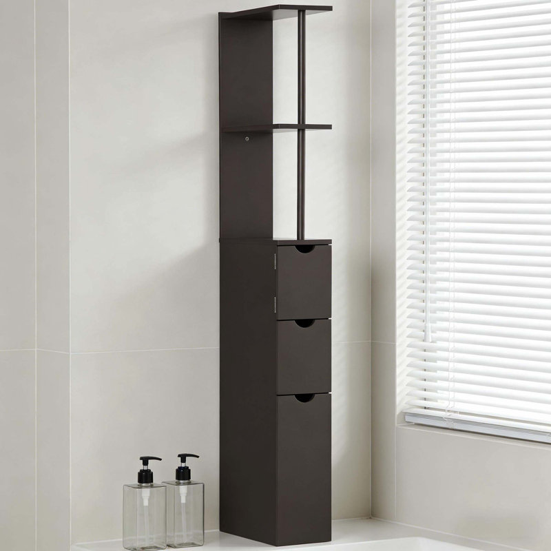   Tour de rangement mince sur pied, organisateur de salle de bain pour petits espaces, Brun