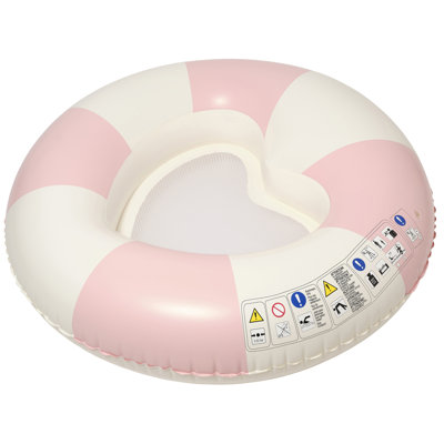 Sunnylife: Luxe Tube Pool Ring - Stole My Heart Pink Stripe - Inflatable Float Lounger, Center Heart Shaped, Mesh Bottom Seating, Water Play, Kids 8+
