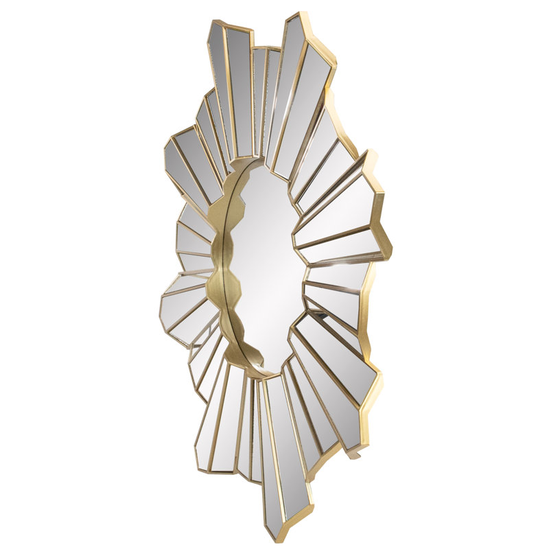 25" Sunburst Wave Glass Round Wall Mirror in , Gold