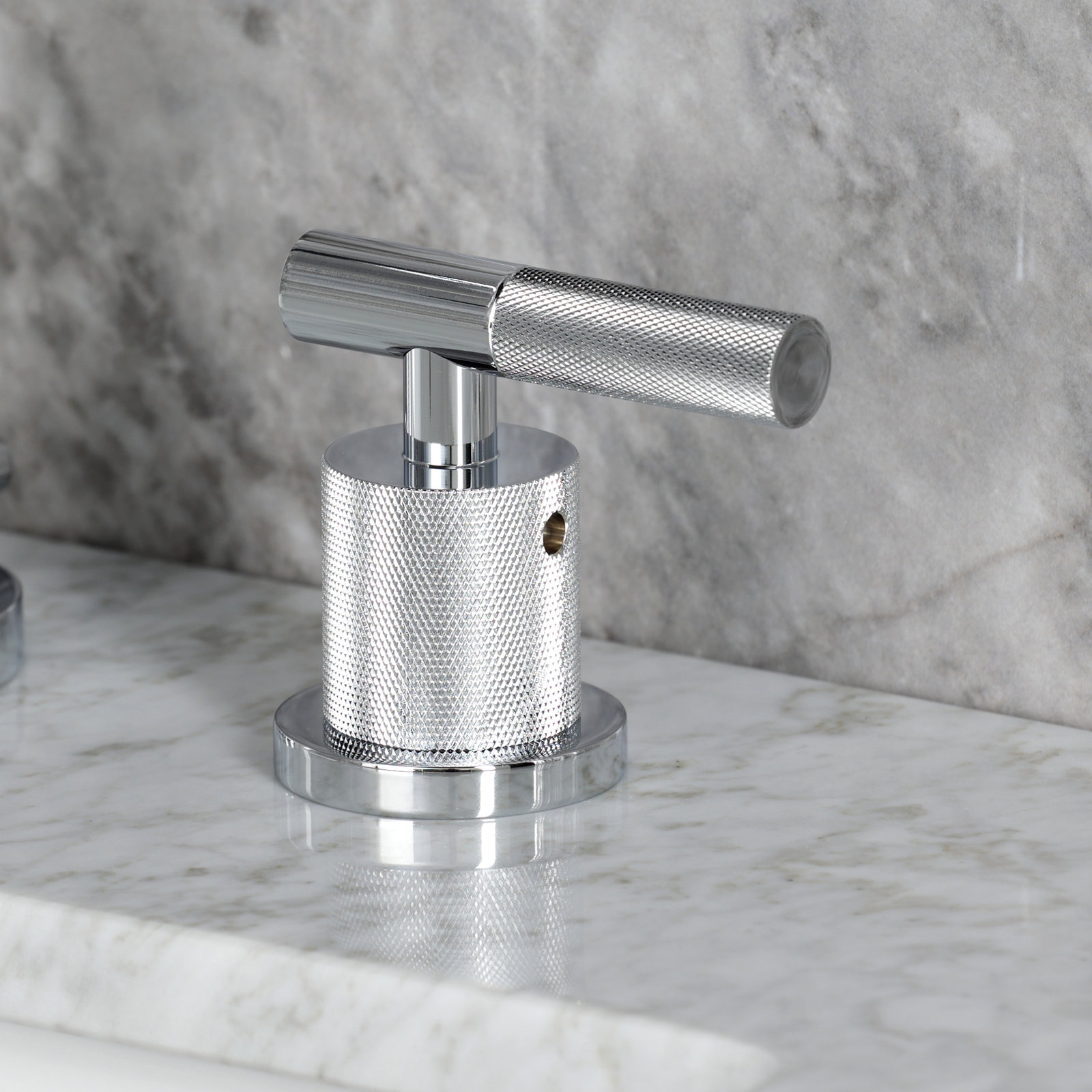 Kingston Brass Convergent Two-Handle 3-Hole Deck Mount Widespread Bathroom Faucet with Knurled Handle and Brass Pop-Up Drain