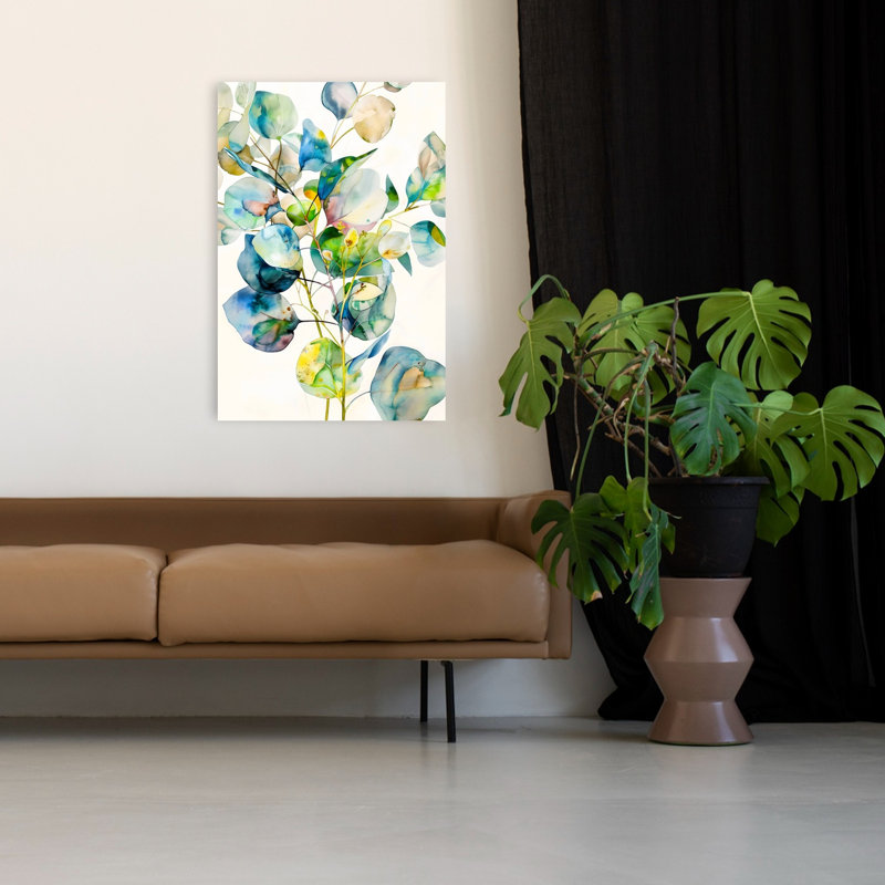 Doux eucalyptus aquarelle abstrait délicat, plante naturelle, reproduction d'art, H 48 po x l 32 po