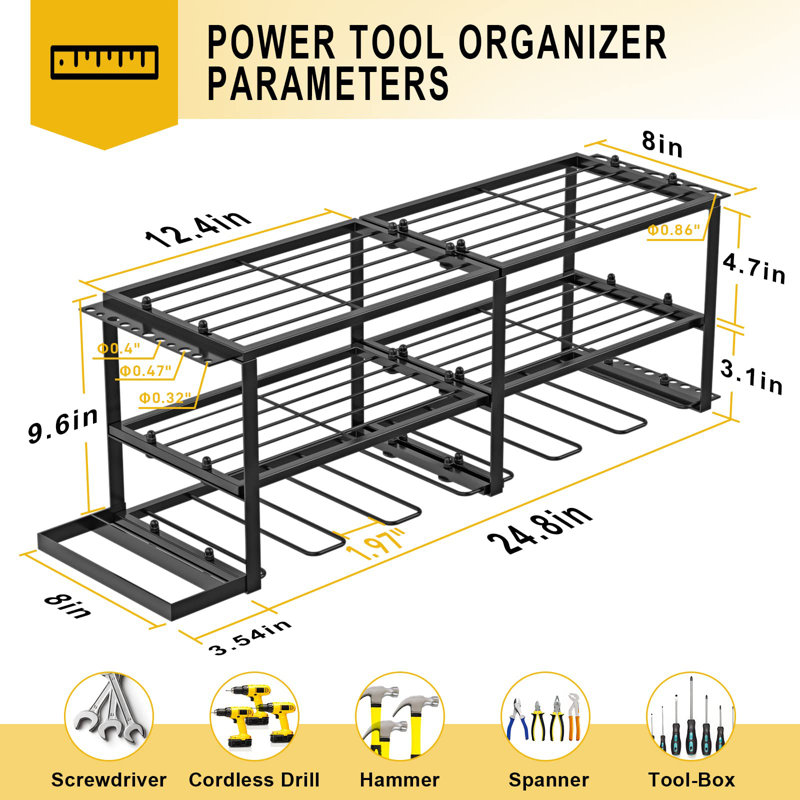 Tablette à outils robuste avec porte-outils compact et flottant 2 couches 3 pièces - support de rangement pour 6 perceuses