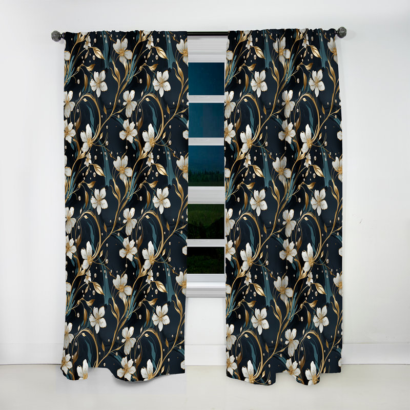 Rich Emerald and Gold Floral Marble Motif - Rideau obscurcissant en marbre abstrait - 1 panneaux, L 52 po x L 90 po