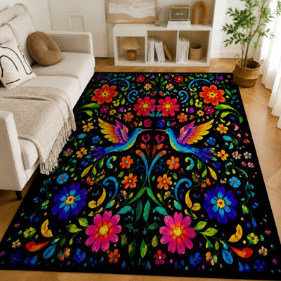 Tapis décoratif à motif floral colibri 1Pcs